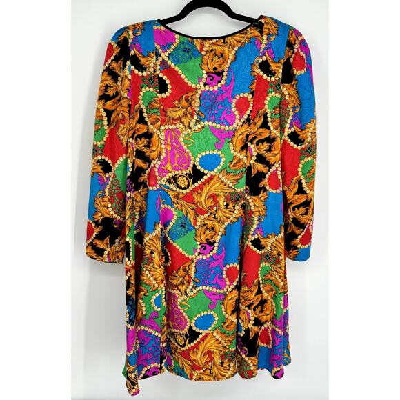 Diane Freis Vintage 1980's Graphic Printed Silk Tunic Mini Dress Multicolored XL - Picture 6 of 6